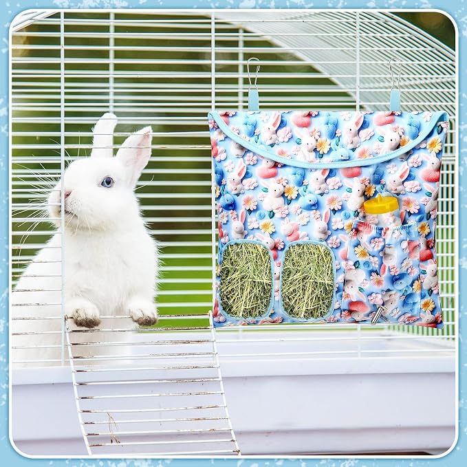 UPINS 2 Pack Hay Bag for Rabbits 2-Hole Hanging Hay Feeder Guinea Pig Hay Bags, Hay Feeder for Rabbits Chinchillas Hamsters Small Pets and Animals