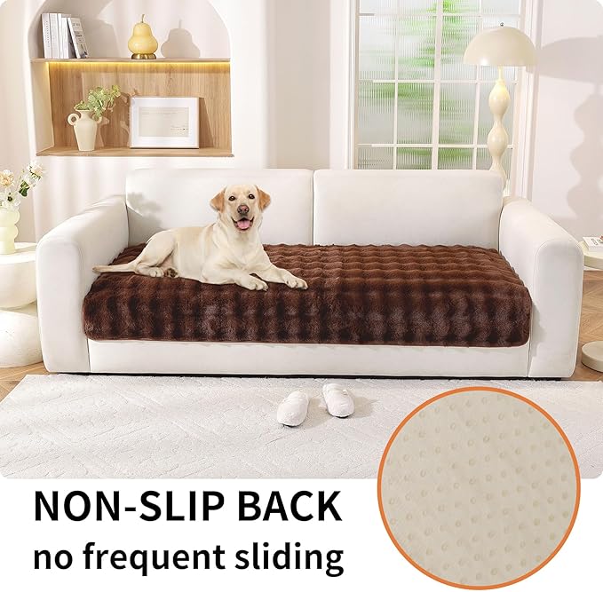 Waterproof Dog Bed Cover Non Slip Couch Covers for Dogs Washable Soft Faux Fur Sofa Cover Couch Covers for 3 Cushion Couch Sofa Pet Friendly (Brown, 24" x 24" 2 Pack)