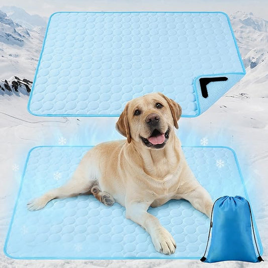 MCEAST 2 Pcs Dog Cooling Mat 39" x 27.5" Self Cooling Pad for Dogs & Cats Non-slip Cool-Chill Mats Summer Pet Blanket with Storage Bag Washable & Portable Cool Pet Pad for Floor Sofa Car Travel, Large