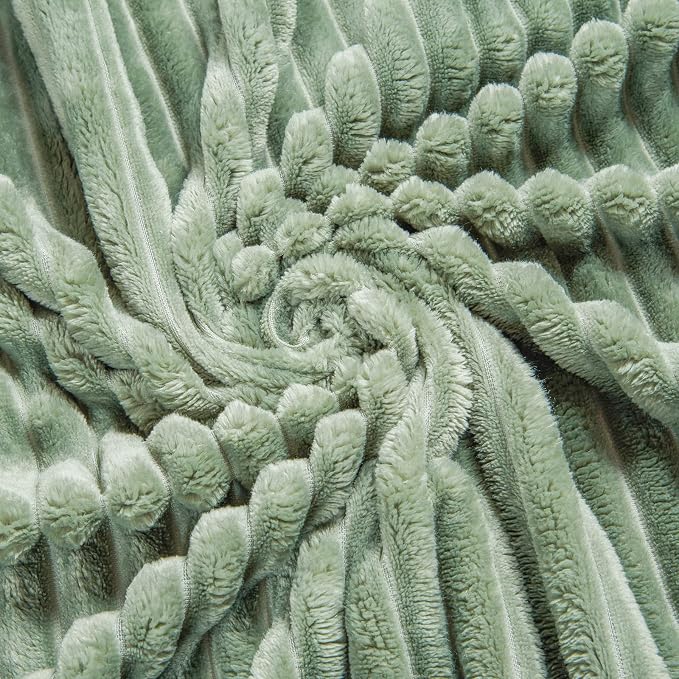 Bnuitland Sage Green Fleece Throw Blanket 90"x108",300GSM Soft Cozy Warm Lightweight Stripe Pattern for Bed Sofa Home Decor,Suitable for Adults Family All Season