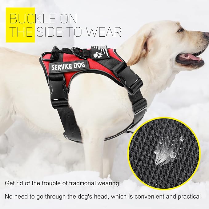 Service Dog Harness, Reflective Dog Vest Harness with 5 PCS Patches, Adjustable Soft Oxford Pet Harness, Inner Layer Mesh, Easy to Control for Dogs