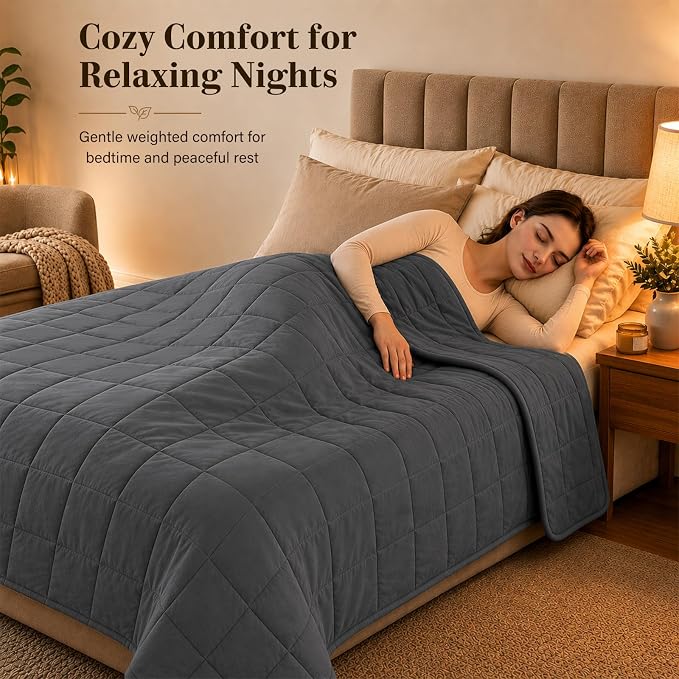 L'AGRATY Weighted Blanket 20lbs 80x87 Cooling Breathable Heavy Blanket with Glass Beads for Adult All-Season