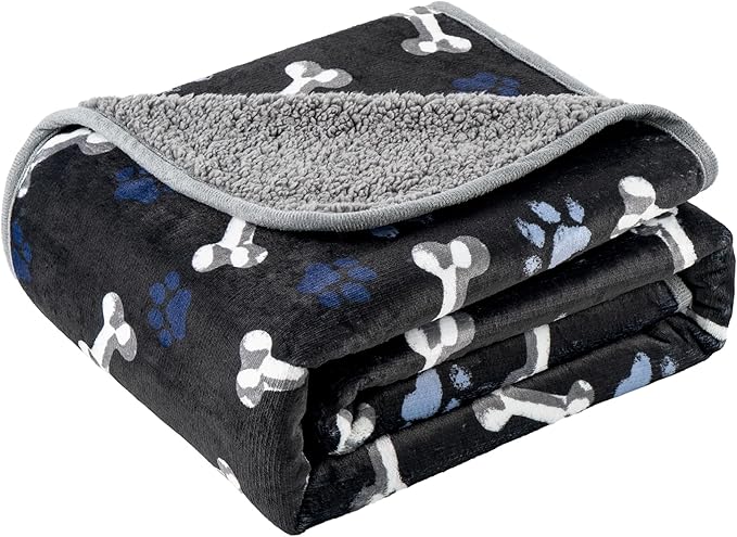 Waterproof Dog Blankets Pet Blanket 60"x80", Soft Fluffy Sofa Car Bed Protector, Reversible Sherpa Fleece Dog Blanket for Large Dogs(Navy Paws)