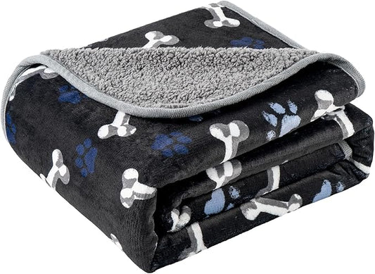 Waterproof Dog Blankets Pet Blanket 60"x80", Soft Fluffy Sofa Car Bed Protector, Reversible Sherpa Fleece Dog Blanket for Large Dogs(Navy Paws)