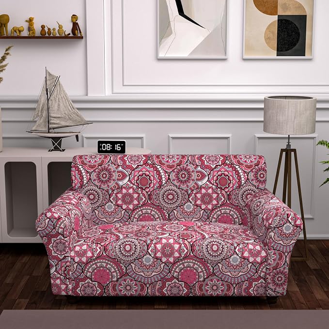 Stretch Couch Covers for 2 Separate Cushion Couch Sofa - Floral Printed Couch Sofa Cover ,Washable Sofa Slipcover,Pet Friendly Furniture Protector with Elastic Bottom,Universal Fit for Home(Loveseat)