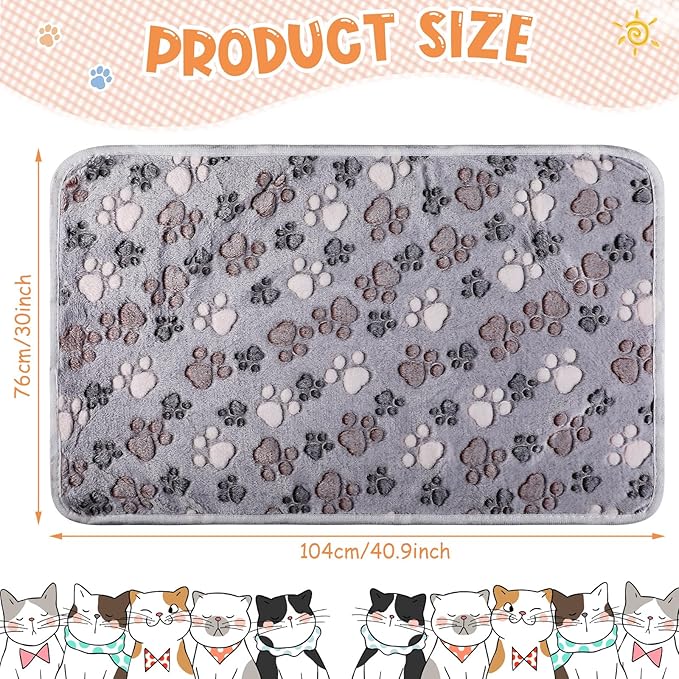 Tatuo 4 Pack Fleece Dog Blankets for Puppy Cats Multi-Size Sleep Mat for Pet Guinea Pig Soft Washable Warm Crate Bed Puppy Teething Toys Print Pattern Blanket Indoor(Gray,41 x 30 Inch,Paw)
