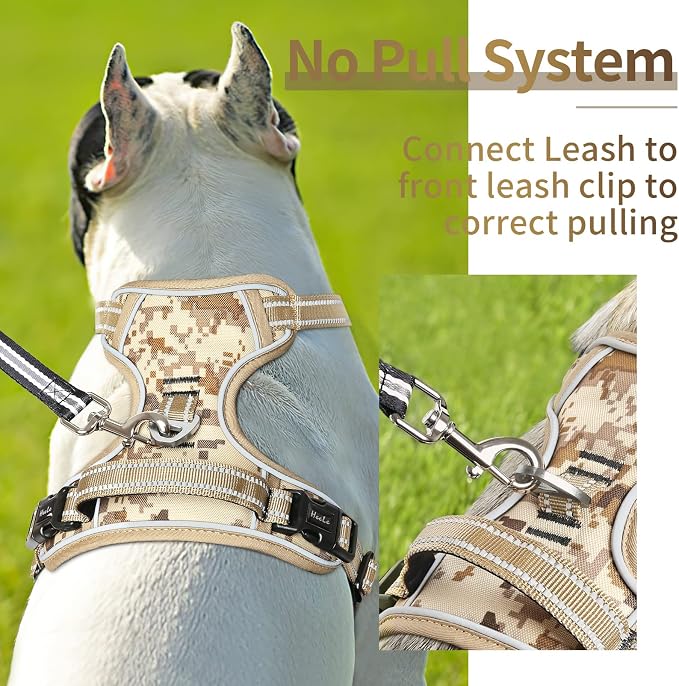 HEELE Dog Harness, No Pull Adjustable Padded Reflective Harness for Small Medium Large Dogs with Handle for Walking Training, Camo Tan, M
