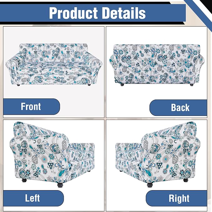 Stretch Couch Covers for 3 Separate Cushion Couch Sofa,Floral Printed Couch Sofa Cover,Washable Sofa Slipcover,Pet Friendly Furniture Protector with Elastic Bottom,Universal Fit for Home(Sofa,Cover)