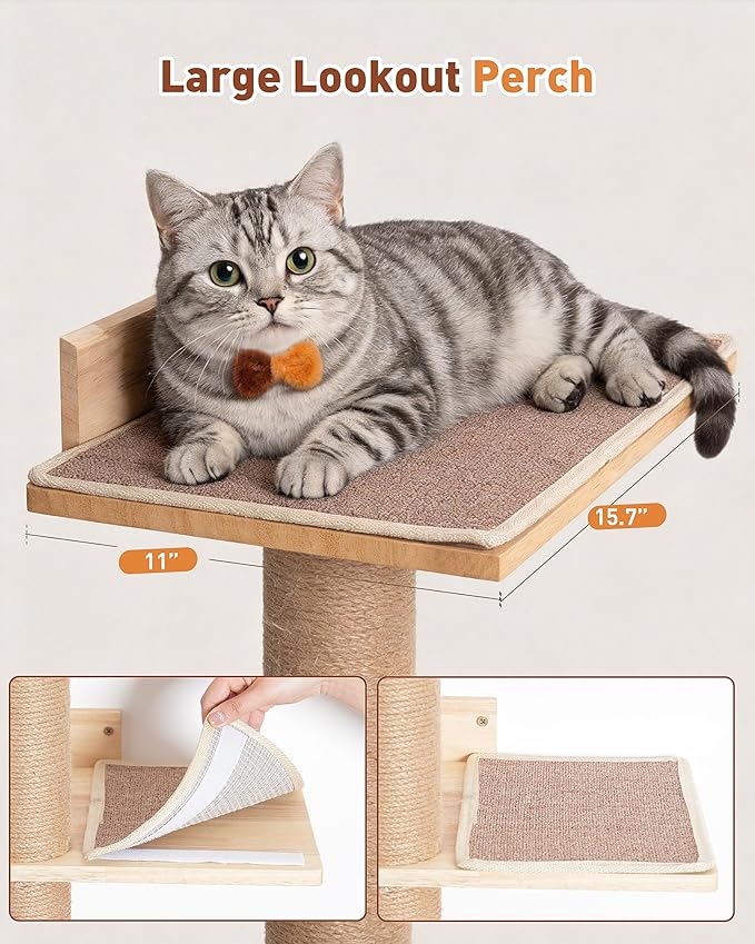80.3" Tall Cat Tree for Wall, 5 Tier Floor to Ceiling Cat Tree, Adjustable Wall Mounted Cat Tree with 15.7" Top Perch Bed for Large Adult Cats