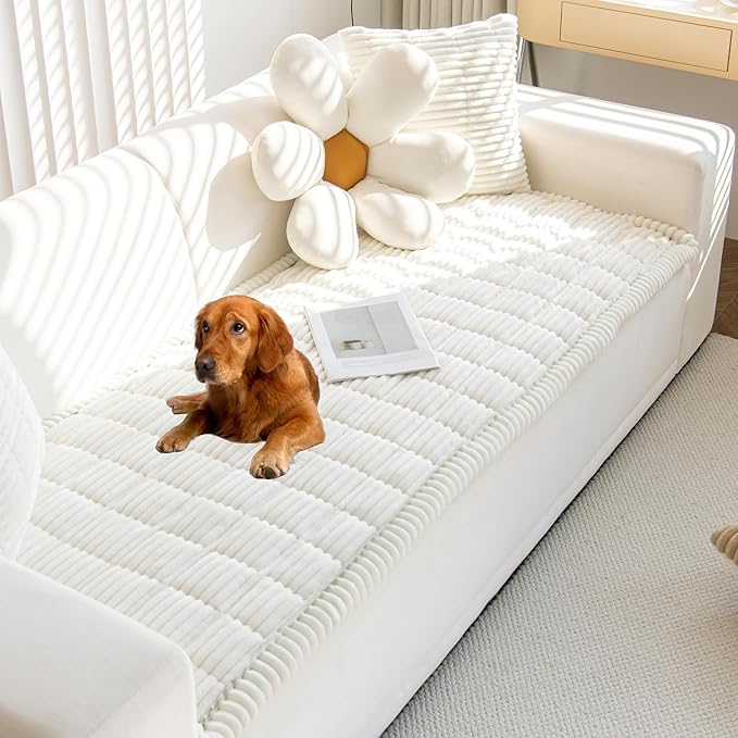Mivnue Pet Couch Cover, Couch Covers for Dogs, Washable Dog Sofa Covers Couch Protector, Fuzzy Non Slip Couch Slipcover Pet Friendly (White, 27.6" x 70.9")