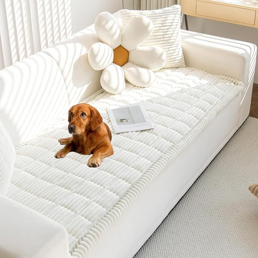 Mivnue Pet Couch Cover, Couch Covers for Dogs, Washable Dog Sofa Covers Couch Protector, Fuzzy Non Slip Couch Slipcover Pet Friendly (White, 27.6" x 59.1")