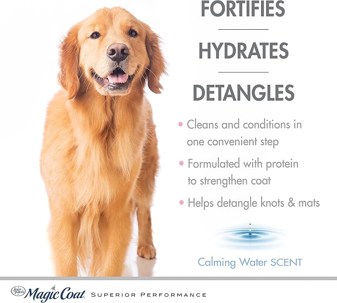 Four Paws Magic Coat Cleans & Conditions 2-in-1 Shampoo and Conditioner for Dogs, Moisturizing Dog Wash for Itchy Dry Skin, Dog Grooming, Calming Water Scent, 16 Ounce