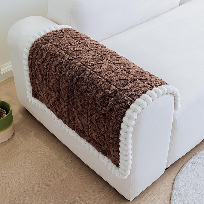 Fuzzy Couch Covers for Dogs, Non Slip Thick Dog Couch Cover Protector, Plush Pet Couch Covers for Sofa Washable, Soft Sofa Cushion Slipcovers Pet Friendly(1PC, Brown, 27.6”x27.6”)