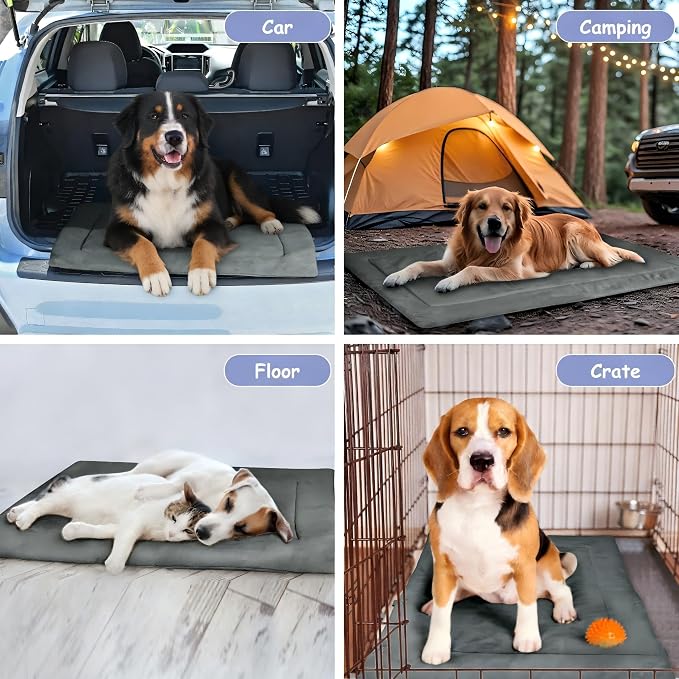 Kritter Planet Waterproof Foldable Dog Bed Pad for Camping & Travel, Portable Roll-Up Dog Bed Car Seat Pet Cushion Mat with Handles for Medium & Large Dogs, Indoor & Outdoor Use