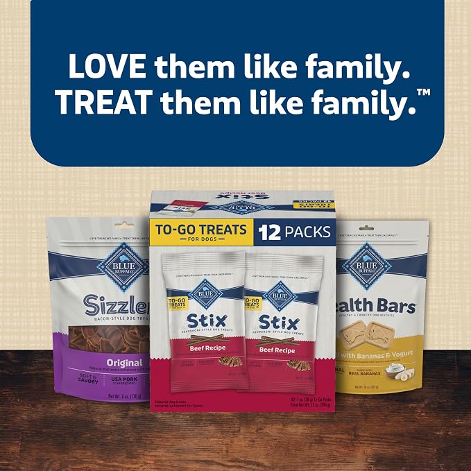 Blue Buffalo Stix Natural Soft Moist Dog Treats Togo Beef Recipe, 1oz Bags, (Pack of 36)