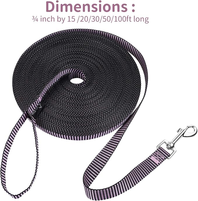 Hi Kiss Dog/Puppy Obedience Recall Training Agility Lead - 15ft 20ft 30ft 50ft 100ft Training Leash - Great for Training, Play, Camping, or Backyard(50ft,BL+PK)