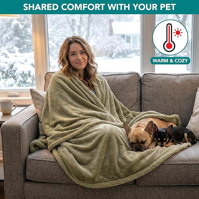 PetAmi Waterproof Dog Blanket for Couch, Queen 90x90, Pee Proof Sherpa Fleece Reversible Pet Throw, Furniture Protector for Bed Sofa, Soft Washable Cover for Large Dogs Cats, Taupe Sherpa