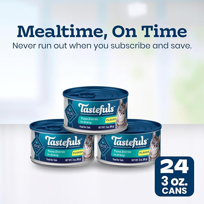 Blue Buffalo Tastefuls Tuna Entrée in Gravy Flaked Adult Wet Cat Food, Real Tuna First, Natural Ingredients Enhanced with Vitamins, Minerals & Other Nutrients, 3-oz. Cans (24 Count)