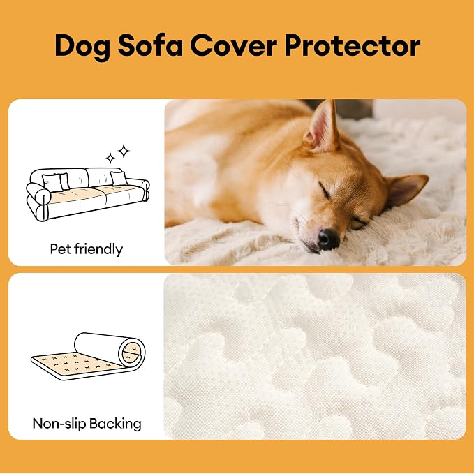 FUNNY FUZZY Dining Chair Cover, Pet Couch Cover, Fluffy Plush Pet Mat Chair Cover, Khaki