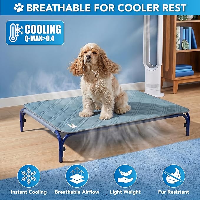 PetAmi Dog Cooling Mat, Waterproof Self Cooling Dog Pad with Non-Slip Backing, Q-Max >4.0 Pet Cooling Mat for Crate, Couch, Kennel & Car, Indoor Outdoor Summer Use, Light Blue, 40x60