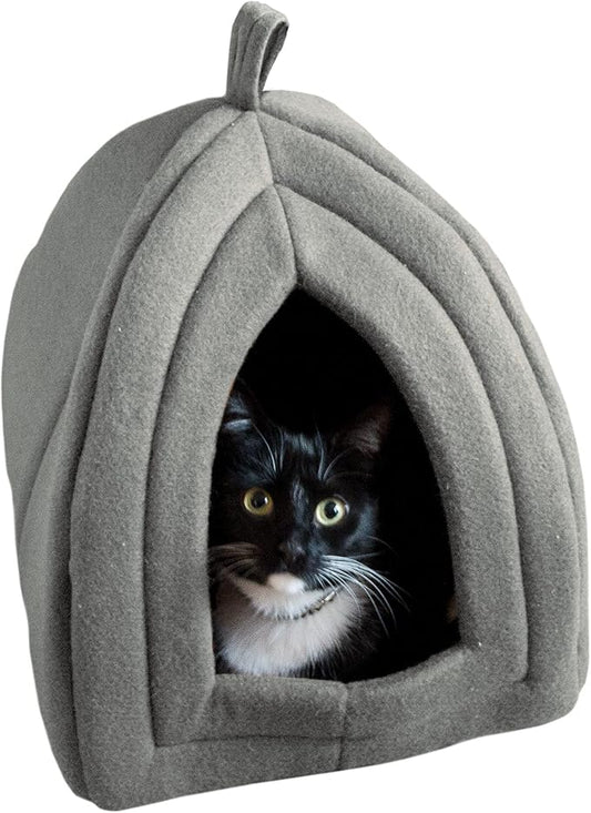 PETMAKER Indoor Cat House with Removable Foam Cushion for Cats, Kittens, Small Dogs & Small Pets, Plush Pet Bed Crate Tent Hideaway with Cozy Soft Interior, Gray Small Animal Sleep & Rest Space