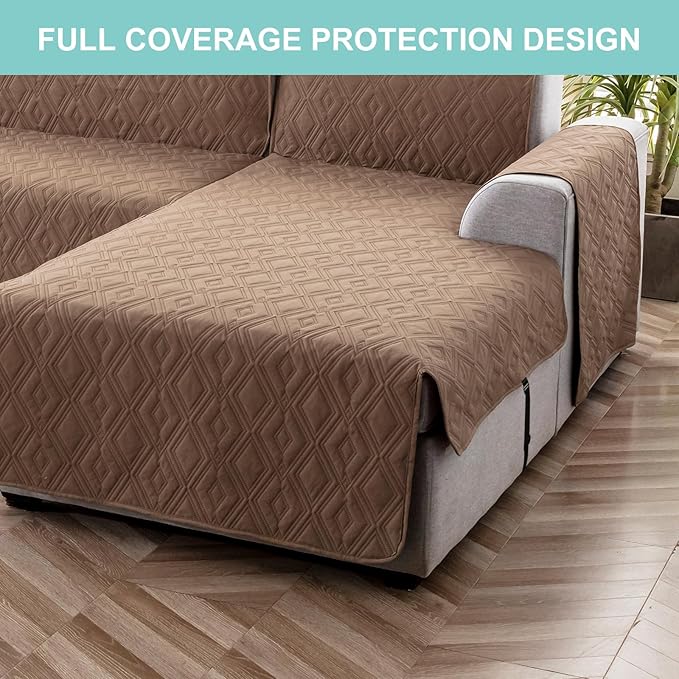 Genina Sectional Couch Covers for Dogs L Shaped Sofa Covers Chaise Lounge Cover Reversible Couch Covers for Sectional Sofa L Shape Furniture Protectors Cover for Pets, Kids (Brown, Sofa Large)