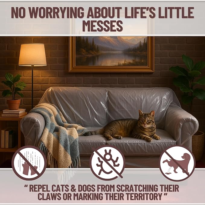 Evelots Clear Plastic Loveseat Cover - Thick Heavy Duty Vinyl 2 Seat Sofa Cover for Protection Against Cat & Dog Clawing - Stain & Dust Protector - Waterproof Slipcover for Moving & Storage