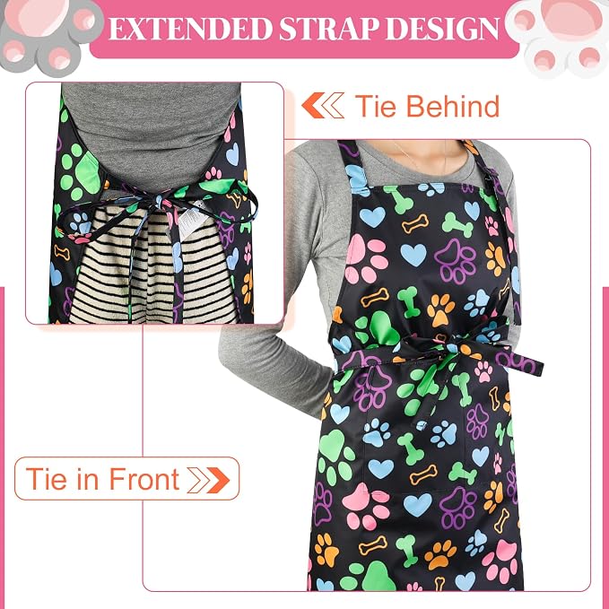Dog Grooming Waterproof Apron with 2 Pockets, Cute Animals Puppy Dog Pets Apron