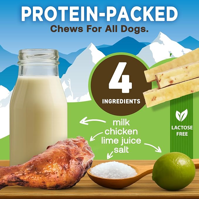 EcoKind Yak Cheese Himalayan Dog Chews, Yak Chews for Large Dogs, Long Lasting Bone for Aggressive Chewers, Only 4 Ingredients, Natural High Protein Dog Treats, No Additives, Chicken, Large - 3 Chews