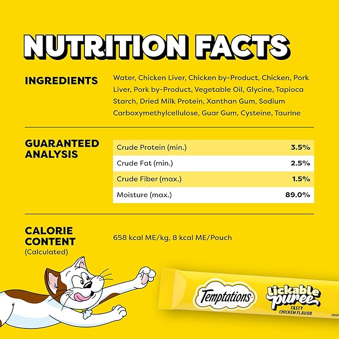Temptations Creamy Puree Squeezable Lickable Cat Treats, Wet Cat Treats with Chicken, 0.42 oz. Tubes, 4 Count, Pack of 11 (44 Total)