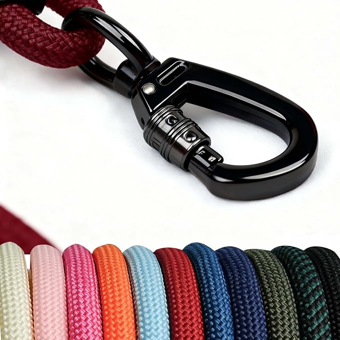 Rope Dog Leash 6FT, Rope Dog Leather Leash, Dogs Lead, Comfortable Leather Handle, Puppy Leashes, Strong Nylon Pet Lead for Small, Medium, Large (Red, 6 Feet)