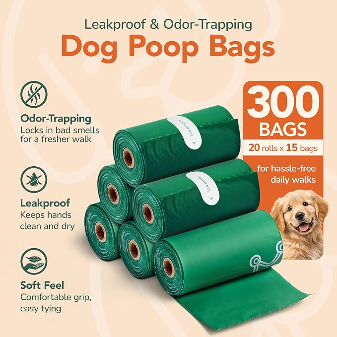 GET THIS Dog Poop Bag - 300 Dog Waste Bags, Lavender Scented, Leakproof & Odor-Trapping, Durable Waste Bags – 20 Rolls (15 Pet Poop Bagі Per Roll), 13x9" Environment-friendly Potty Bags