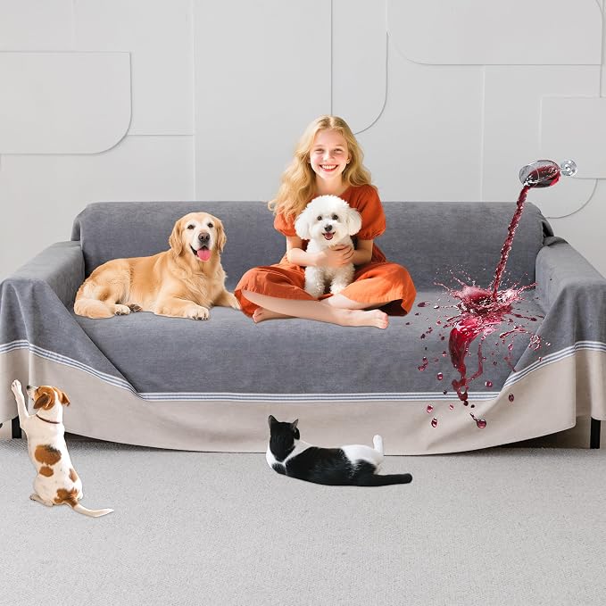 Loiion 100% Double-Sided Waterproof Dog Sofa Cover - Anti-Slip, Leakproof Couch Cover, Pet-Friendly Couch Protectors for Puppy, Large Dog, Kids and Pets 150"X91"