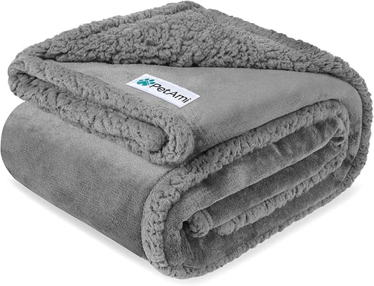PetAmi Waterproof Dog Blanket for Couch, Extra Large 80x60, Pee Proof Sherpa Fleece Reversible Pet Throw, Furniture Protector for Bed Sofa Crate Kennel, Soft Washable Cover for Dog Cat, Light Grey