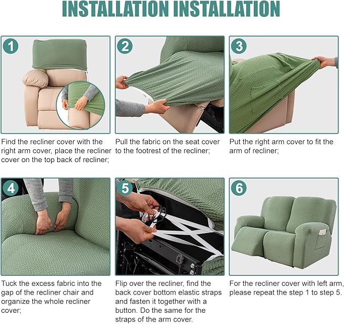 Genina Recliner Loveseat Cover Stretch Couch Covers Sofa slipcover for 2 Seat Reclining Couch Thick Jacquard Furniture Protector (Matcha Green)