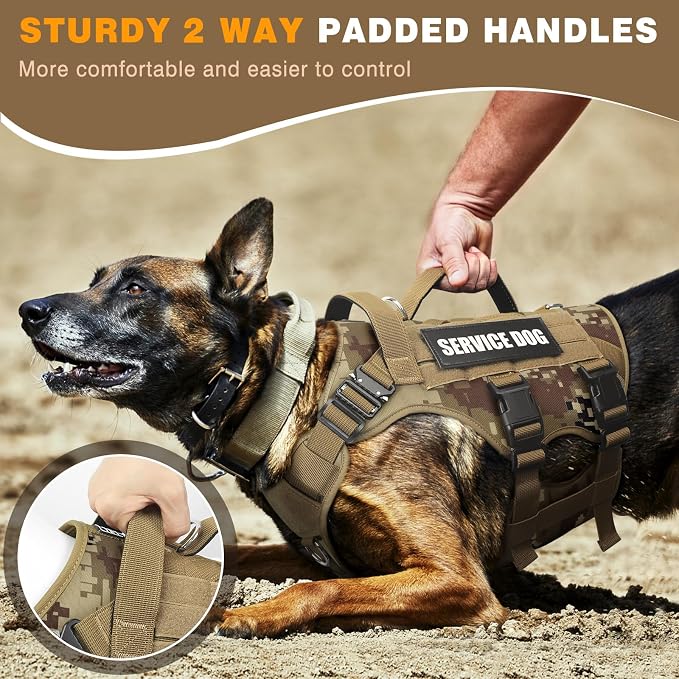 WINSEE Service Dog Vest Harness for Medium Dog, Tactical Working MOLLE Vest with 10 Pet Patches, No Pull Heavy Duty Harness for Training Walking