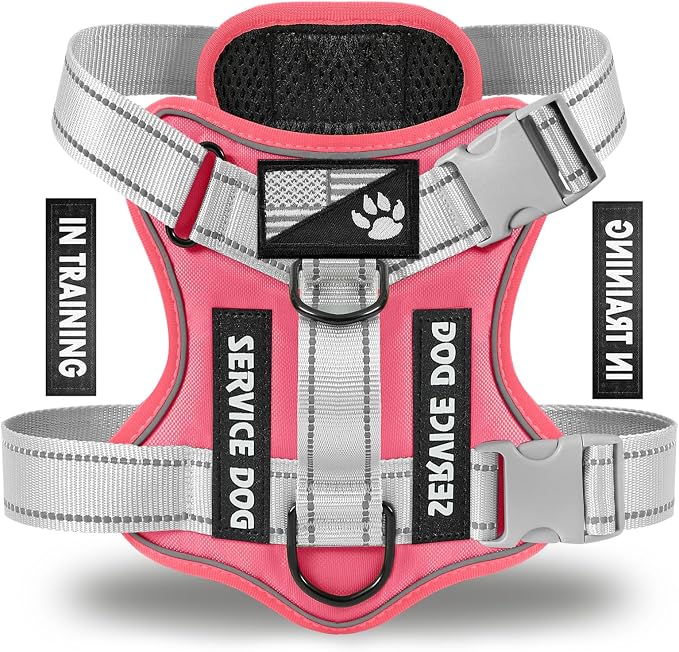 Service Dog Harness, Reflective Dog Vest Harness with 5 PCS Patches, Adjustable Soft Oxford Pet Harness, Inner Layer Mesh, Easy to Control for Small Medium Large Dogs