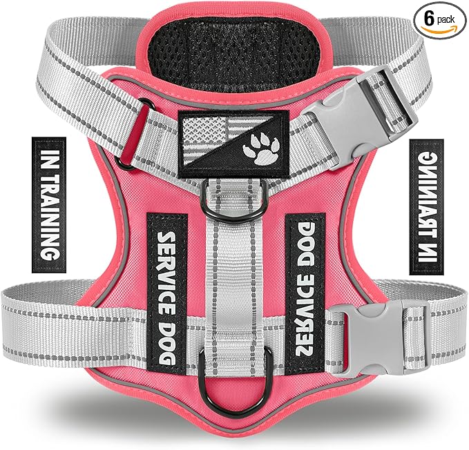 Service Dog Harness, Reflective Dog Vest Harness with 5 PCS Patches, Adjustable Soft Oxford Pet Harness, Inner Layer Mesh, Easy to Control for Small Medium Large Dogs