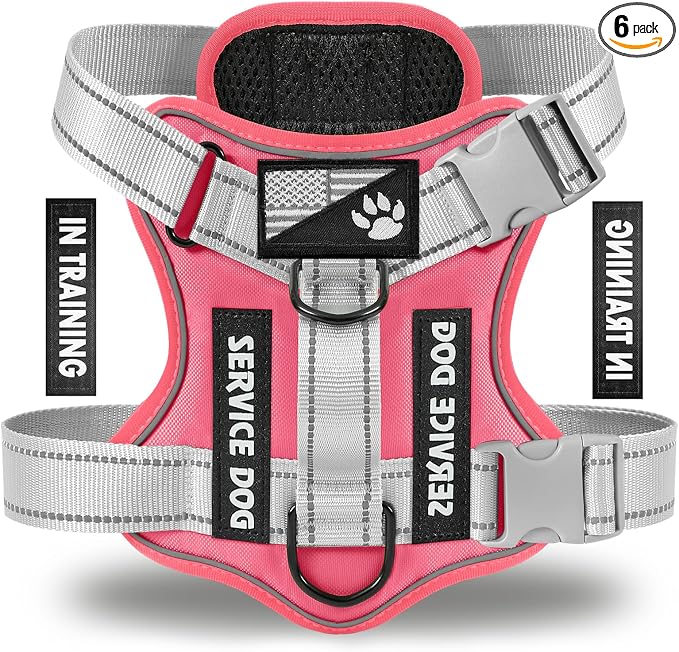 Service Dog Harness, Reflective Dog Vest Harness with 5 PCS Patches, Adjustable Soft Oxford Pet Harness, Inner Layer Mesh, Easy to Control for Small Medium Large Dogs