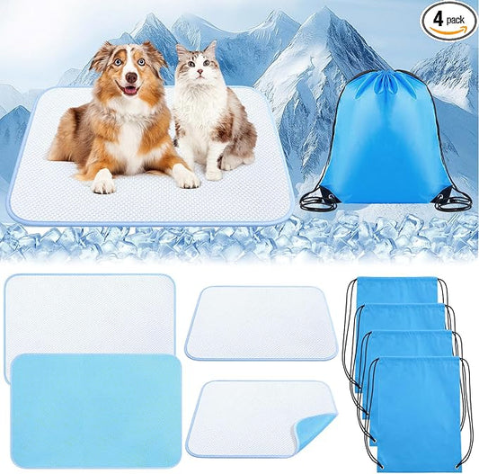 Chunful 4 Pack Pet Cooling Mat, 43 x 28 Inches Dog Cooling Pad for Summer, Ice Silk Self-Cooling Mat, Portable Washable Non-Slip Dog and Cat Pad for Indoor, Outdoor, Car Seats, Trips, up to 60 Lbs
