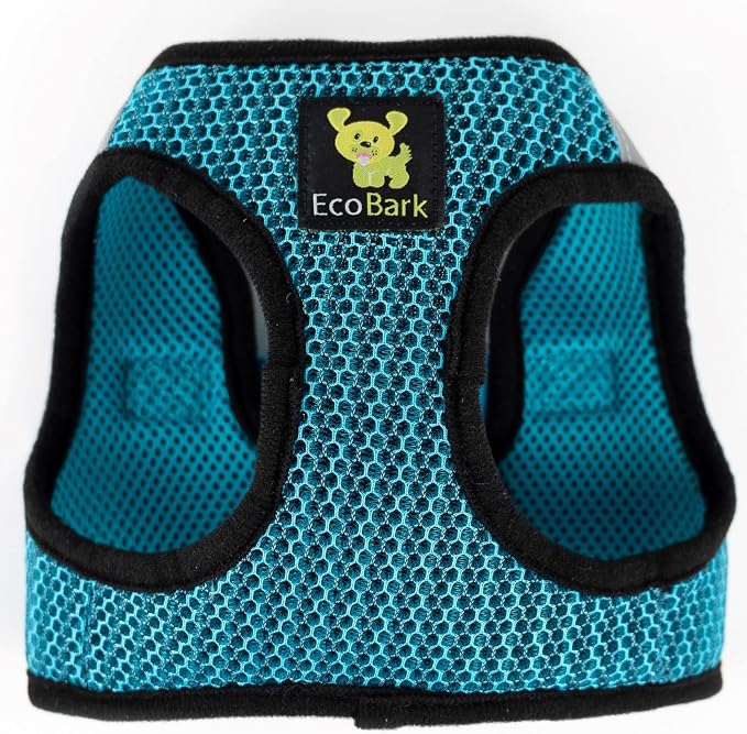 EcoBark Small Dog Harness - Luxury Soft Step in Dog Harnesses for Puppy in Aqua Blue - Secure Halter Vest - Reflective & Adjustble Body Halter Wrap