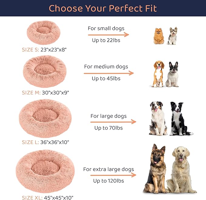 Petloox Donut Dog Bed - Premium Comfort for Anxiety Relief - Fluffy & Calming Design with Ultra-Plush Support | Cozy Round Dog Bed with Super Soft Circle Style (Size S Pink)