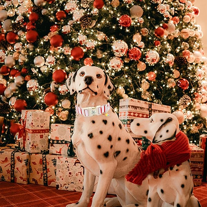 Elegant little tail Dog Collar, Cute Pink with Red Strip Pattern Pet Collars Soft Girl or Boy Adjustable Cotton Puppy Collar with Quick Release Buckle for X-Small Puppy
