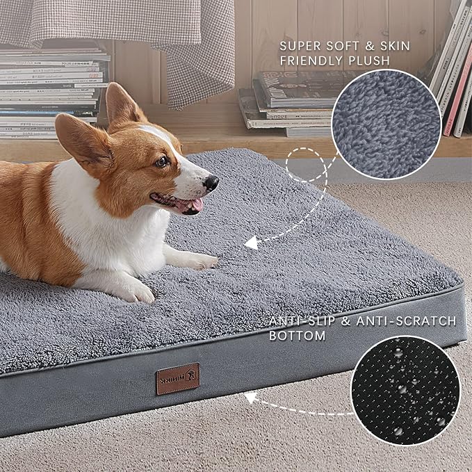Waterproof Dog Beds for Small Dogs Orthopedic Dog Beds for Crate with Removable Washable Cover Egg-Crate Foam Pet Pad Mat with Anti-Slip Bottom, 29x18 Inch, Grey