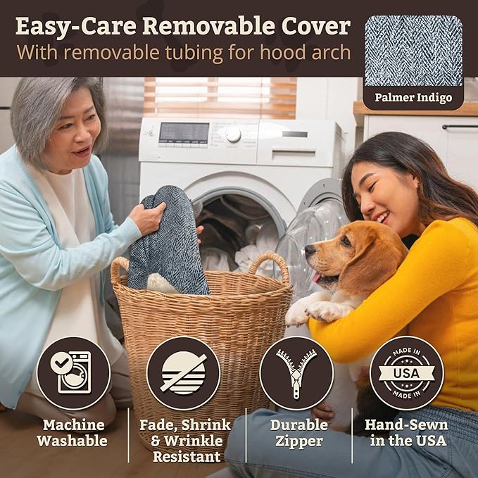 Snoozer Cozy Cave Dog Bed - Indoor Dog Bed with Cover Cave, Covered Calming Burrow for Medium & Large Sized Pets with Blanket Attached, Enclosed, Removable Washable Cover - XL, Palmer Indigo