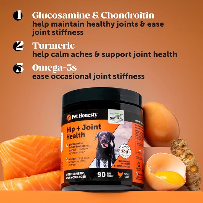 Hip + Joint Supplement for Dogs with Glucosamine Chondroitin - MSM, Turmeric & Collagen Soft Chews - Joint Function, Stiffness, and Mobility Support, May Reduce Occasional Discomfort (Bacon, 90 Ct)