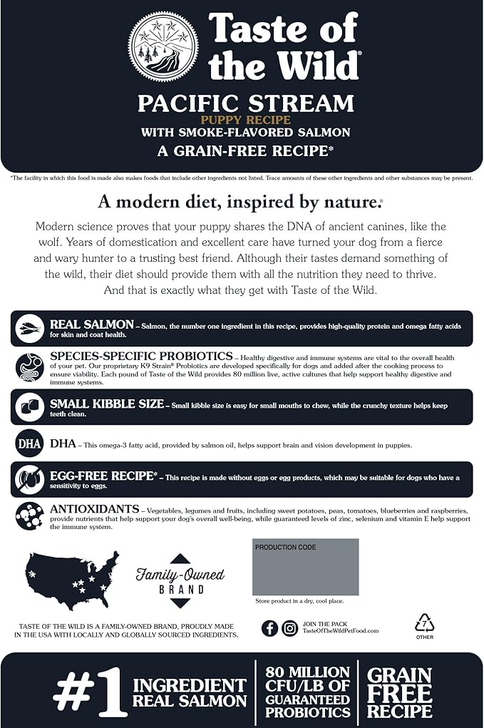 Taste of the Wild Pacific Stream Grain-Free Dry Puppy Food with Smoke-Flavored Salmon 28lb