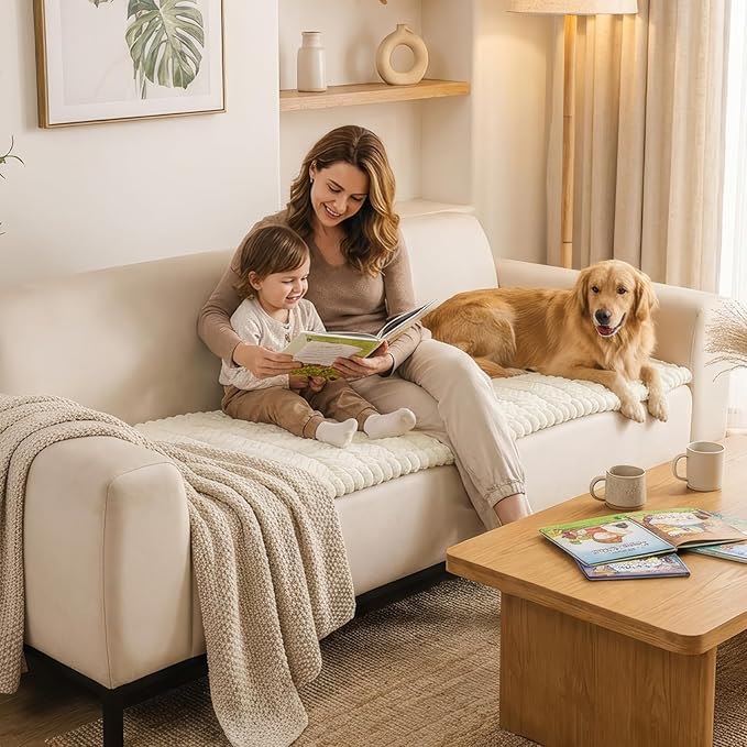 Smiry Couch Cover for Dogs, Non Slip Fuzzy Pet Sofa Covers Washable for 2-3 Cushion Couch, Soft Thick Furniture Protector for Cats Dogs, Against Fur, Dirt, Scratch Resistant (Beige, 35.4"x63")