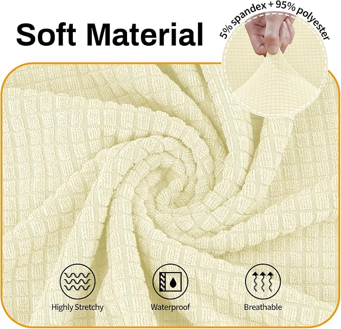 Asnomy Sofa Covers for 2 Cushion Couch Stretch loveseat Covers Slipcovers, Pet Protector Furniture Covers for Dogs Cats Spandex Jacquard Fabric Small Checks （Medium，Off-White）