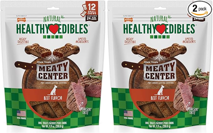 Nylabone Healthy Edibles Natural Dog Chews Long Lasting Meaty Center Beef Flavor Treats for Dogs, Small (12 Count) (Pack of 2)